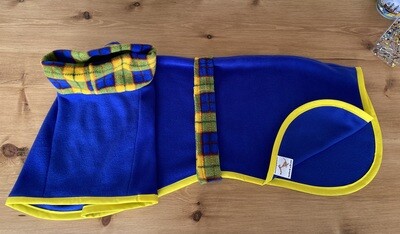 30"/31" Royal Blue Single Layer Fleece with Yellow Tartan Polo Neck - AVAILABLE NOW