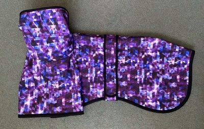 30" Purple Mosaic Raincoat with Long Neck Snood & Harness Hole - AVAILABLE NOW!!