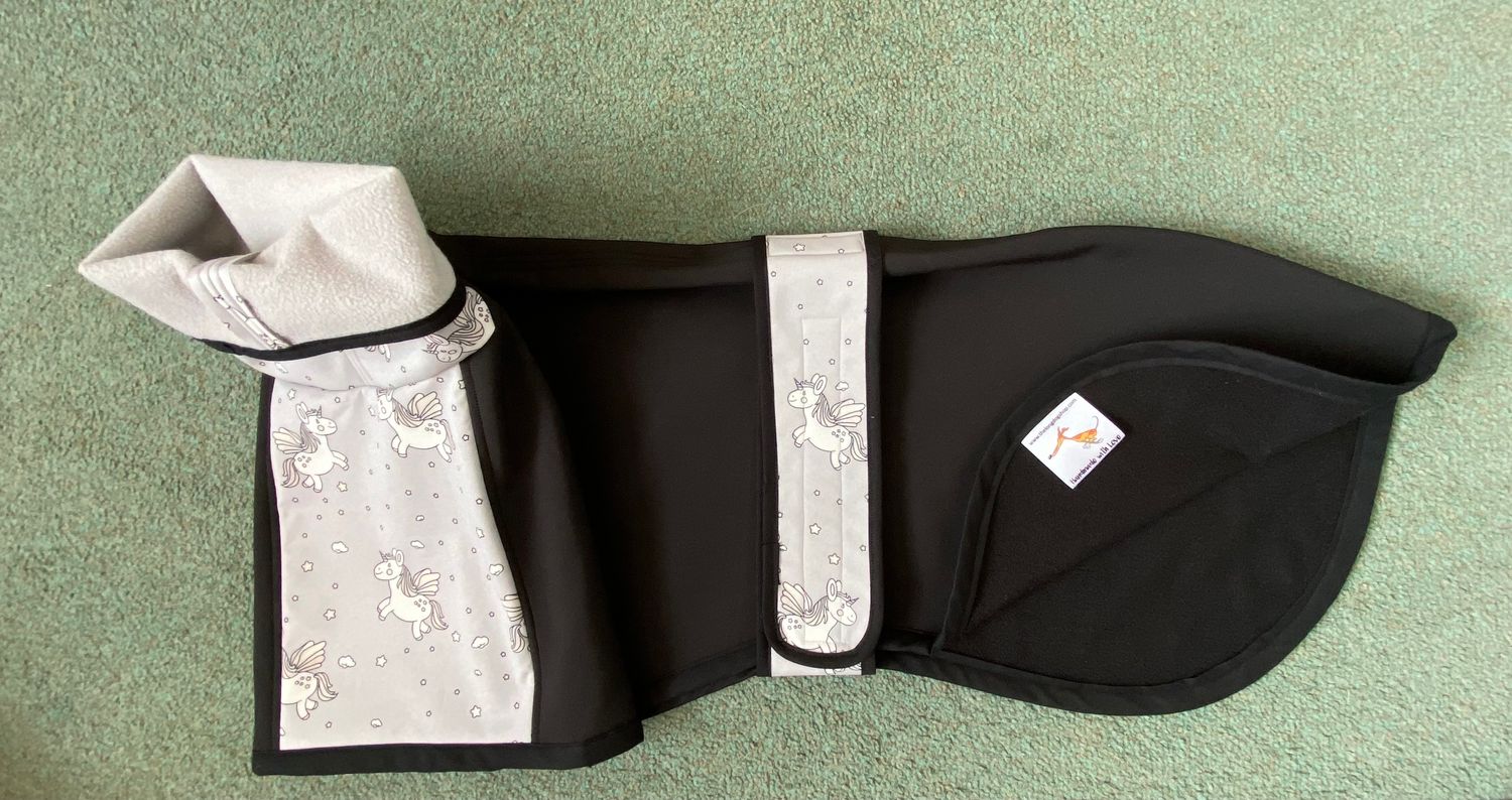 24&quot; Plain Black &amp; Unicorn Colour Changing Trim Raincoat - No Harness Hole