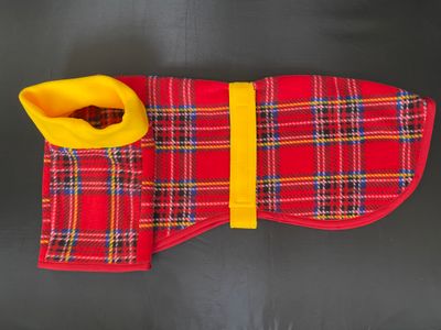 26&quot; Red Tartan Single Layer Fleece with Yellow Short Double Layer Polo Neck and Belt