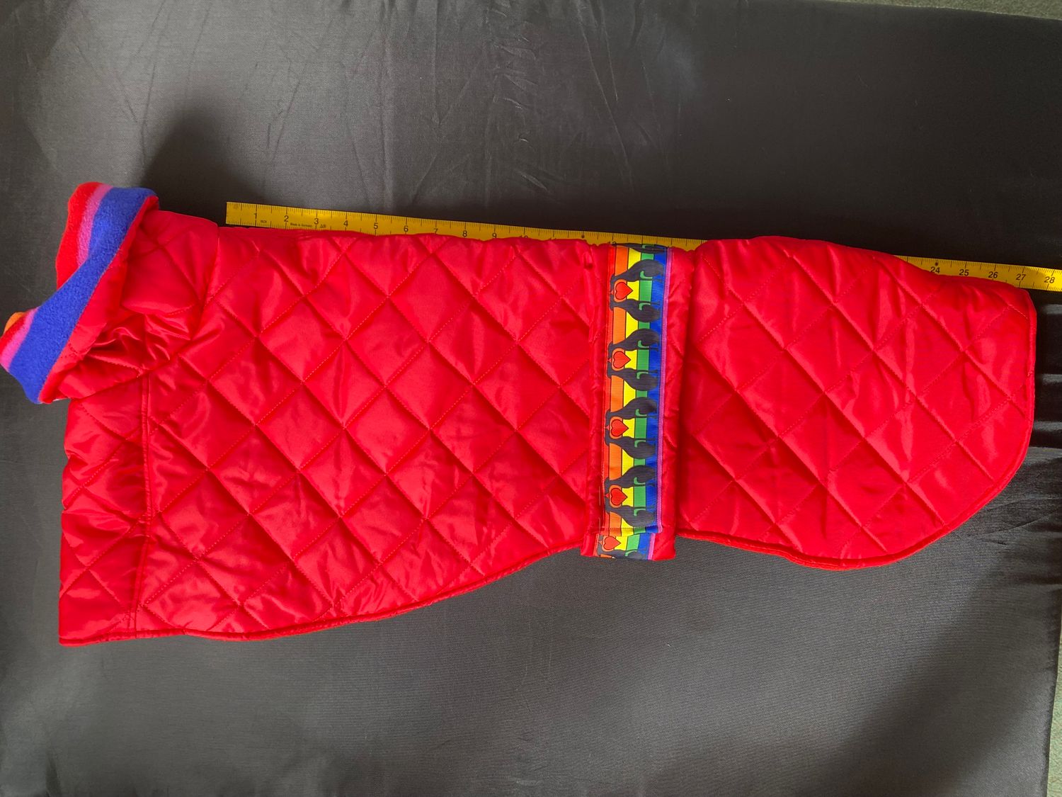27&quot; Red Quilted Raincoat Fleece Lined with Rainbow One Love Ribbon!