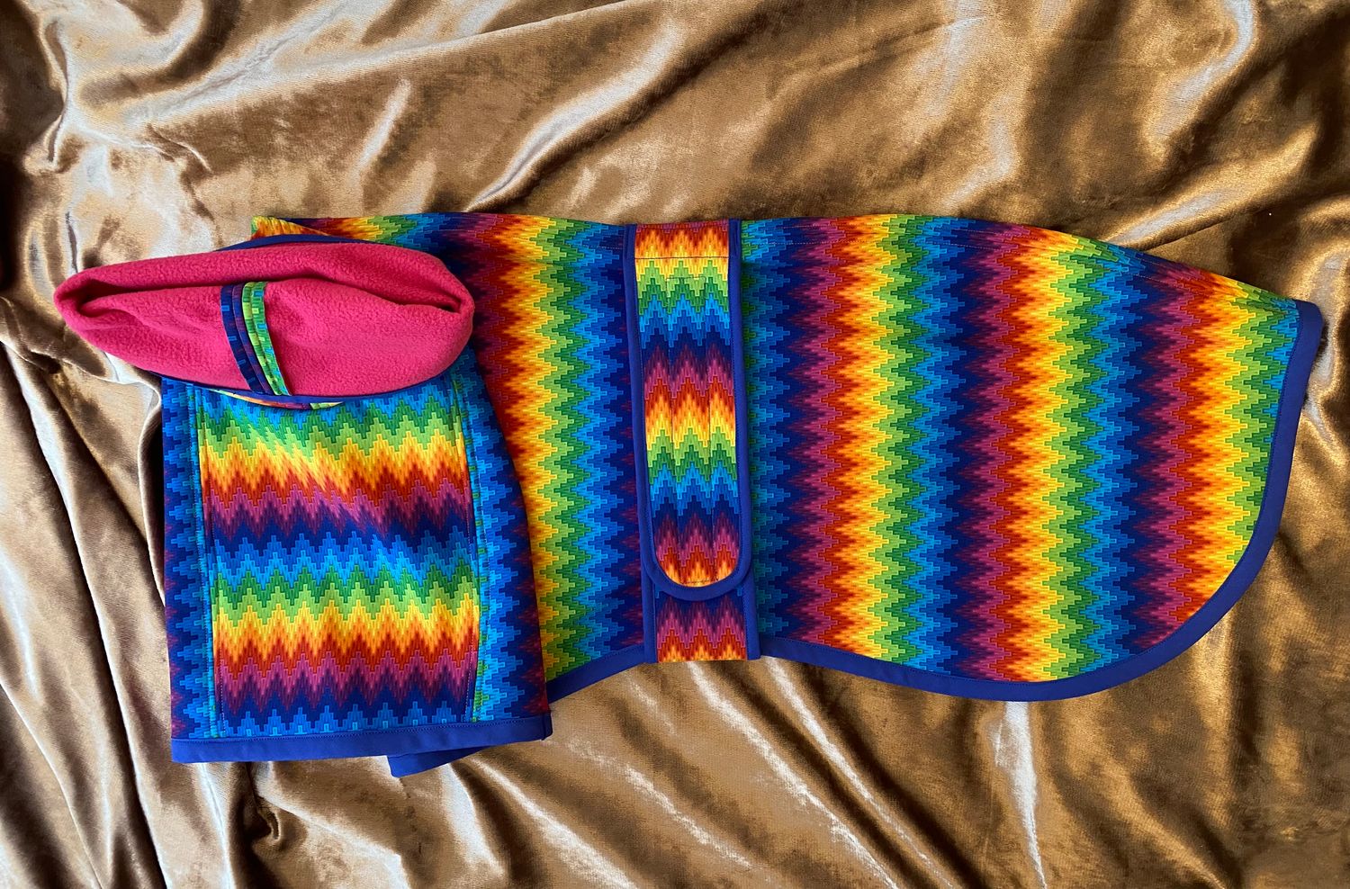 27&quot; Rainbow Zig Zag Raincoat - Softshell with Microfleece Lining and Long Roll Down Snood