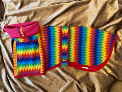 24&quot; Rainbow Zig Zag Raincoat - Softshell with Microfleece Lining and Long Roll Down Snood
