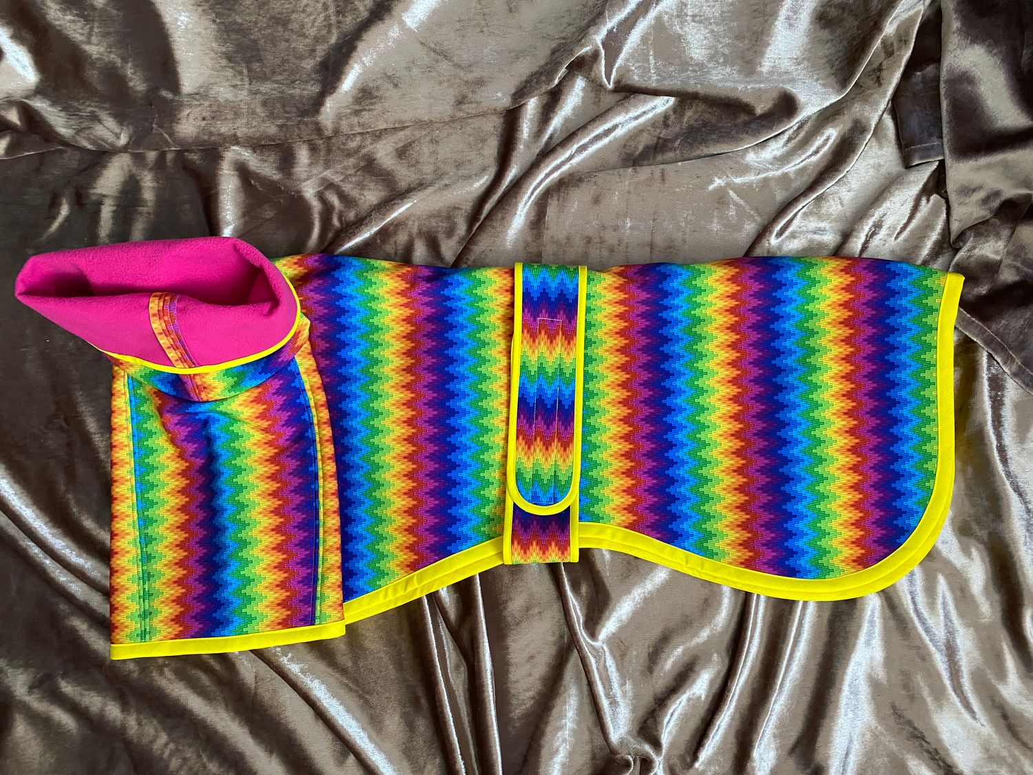 30&quot; Zig Zag Rainbow Softshell Raincoat with microfleece lining and long snood neck