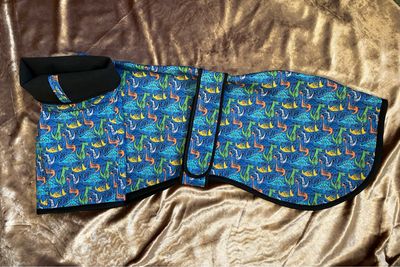 32” Blue Dino Soft Shell Raincoat with Harness Hole