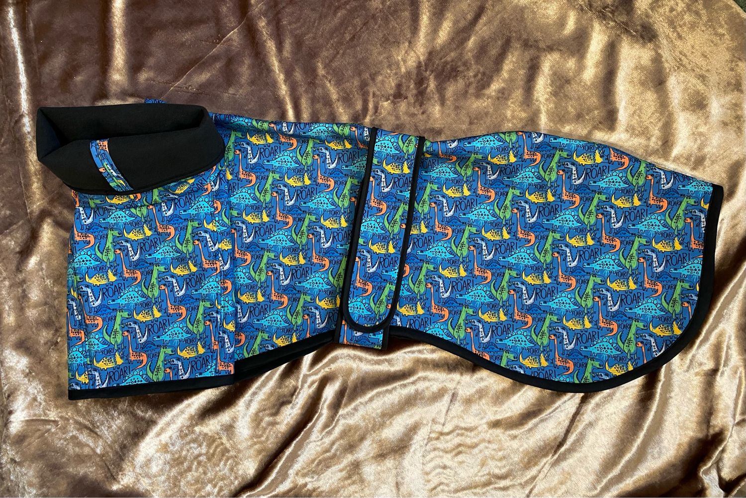 32” Blue Dino Soft Shell Raincoat with Harness Hole