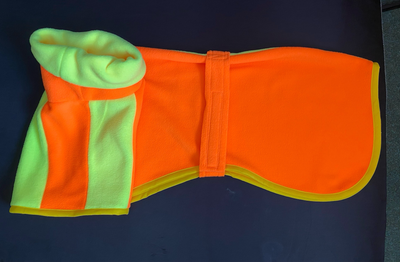 30” Neon Yellow And Orange Single Layer Fleece With Double Layer Long Roll Down Snood Neck