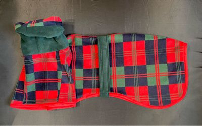 30” Winter Christmas Tartan Fleece With Harness Hole And Long Snood Neck