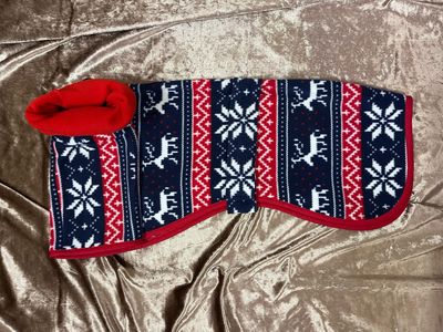 30” Nordic Christmas Reindeer Single Layer Fleece With Harness Hole And Long Snood Neck