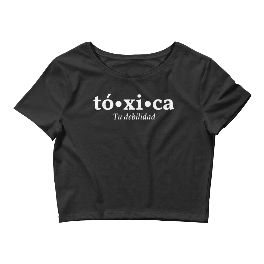 Toxica Tu Debilidad Women’s Crop Tee, Color: Black, Size: XS/SM