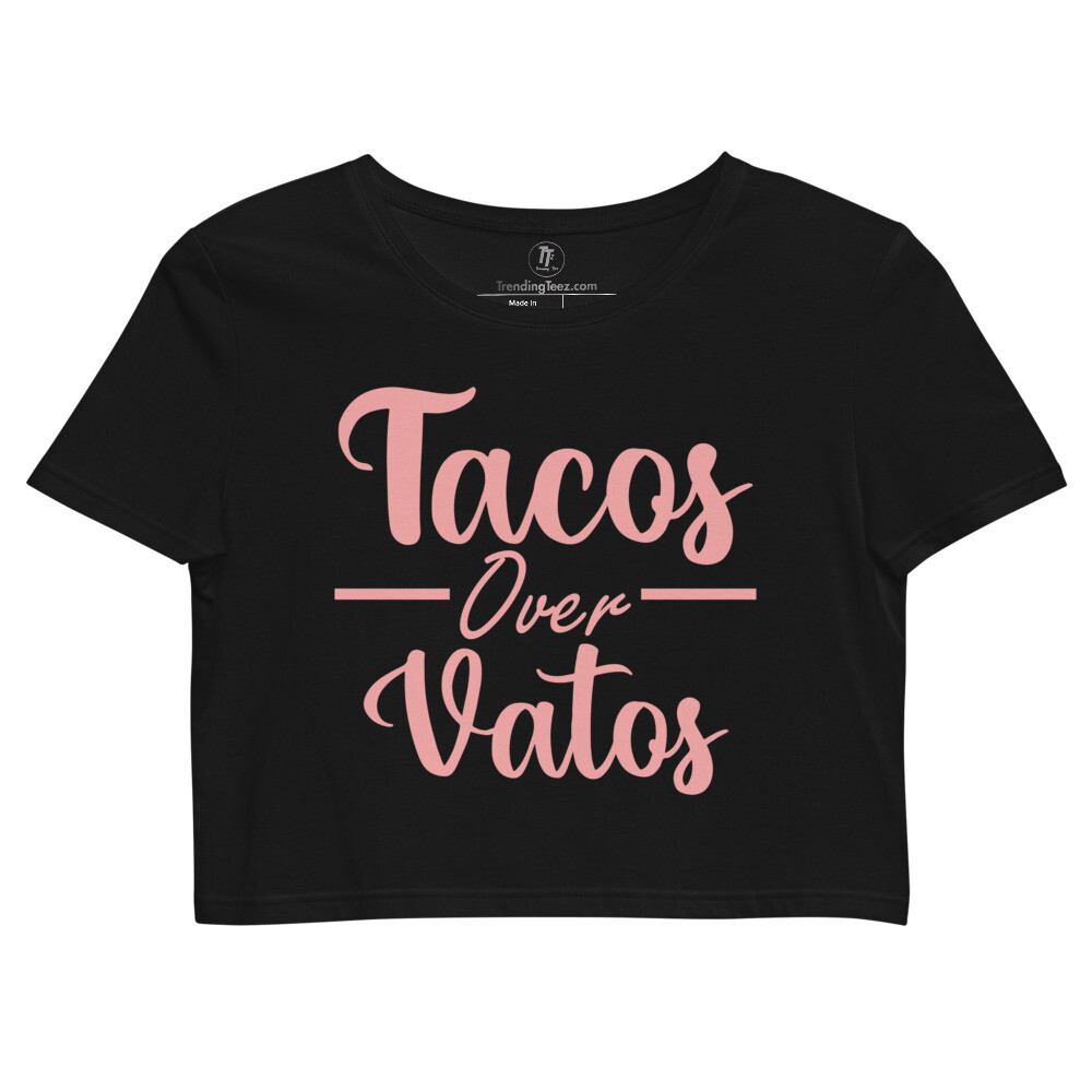 Tacos Over Vatos Organic Crop Top, Color: Black, Size: XS