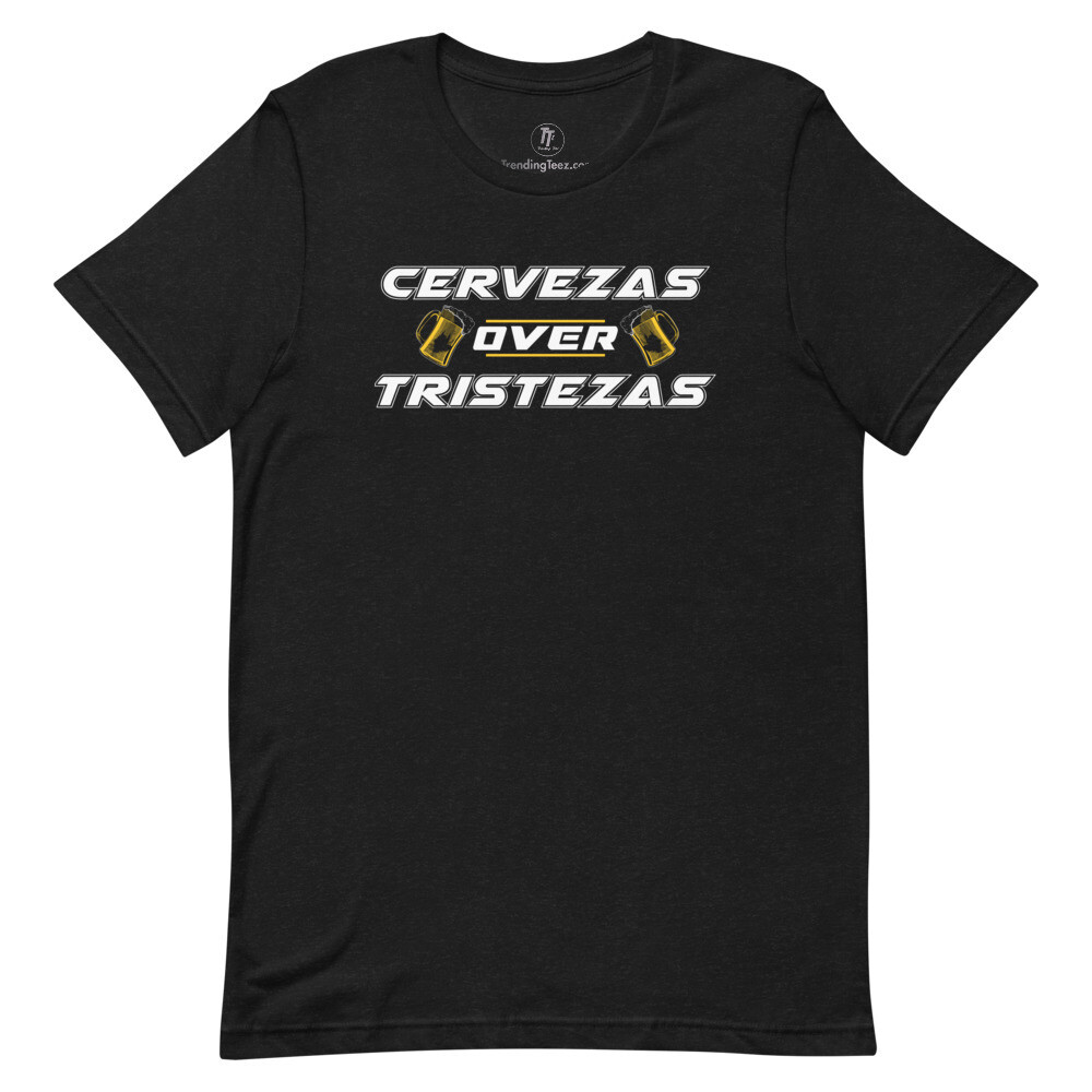 Cervezas Over Tristezas Premium Unisex T-Shirt, Color: Black Heather, Size: XS