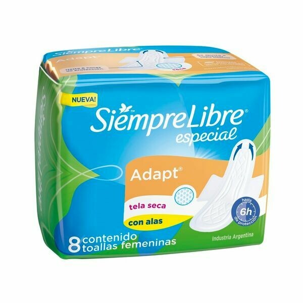 SIEMPRE LIBRE ESPECIAL TELA SECA CON ALAS 8 UN (PACK X 4 - TOTAL 32 UNIDADES)