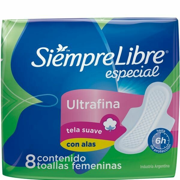 SIEMPRE LIBRE ULTRAFINA TELA SUAVE CON ALAS 8 UN (PACK X 4 - TOTAL 32 UNIDADES)