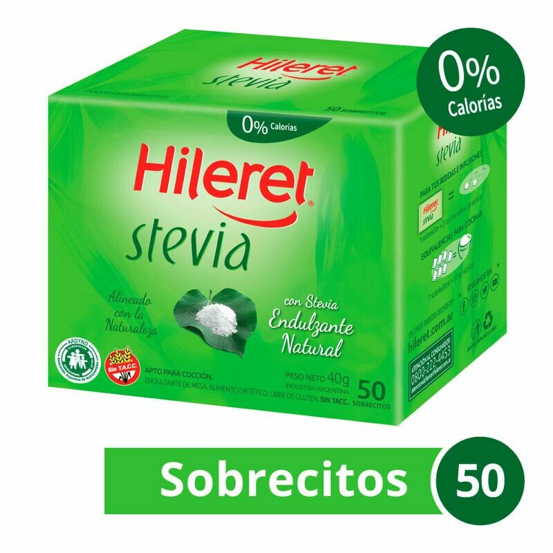 EDULCORANTE HILERET STEVIA EN POLVO 50 SOBRES