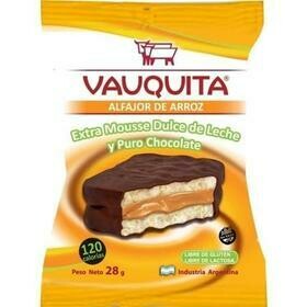 ALFAJOR DE ARROZ VAUQUITA CHOCOLATE CON MOUSSE DE DULCE DE LECHE 28 GR - PACK X 6U