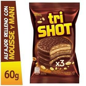 ALFAJOR TRIPLE TRISHOT CON MOUSSE Y MANI 60 GR - PACK X 6U