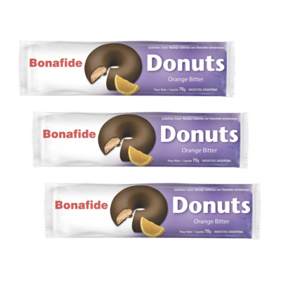 DONUTS CHOCOLATE ORANGE BITTER BONAFIDE 78g - PACK X 3 UNIDADES