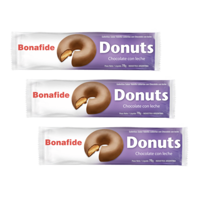 DONUTS CHOCOLATE BONAFIDE 78g - PACK X 3 UNIDADES