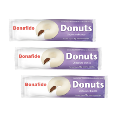 DONUTS CHOCOLATE BLANCO BONAFIDE 78g - PACK X 3 UNIDADES