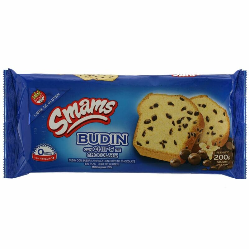 BUDIN VAINILLA CON CHIPS DE CHOCOLATE SMAMS - SIN TACC - 250 GR