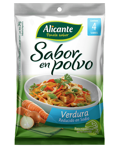 ALICANTE VERDURA REDUCIDO EN SODIO SOBRES EN POLVO DE 7,5 GR - FLOWPACK 4 SOBRES - PACK X 3 UNIDADES