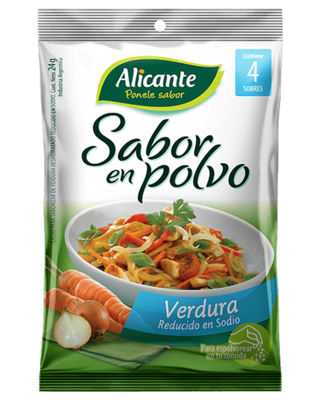 ALICANTE VERDURA REDUCIDO EN SODIO SOBRES EN POLVO DE 7,5 GR - FLOWPACK 4 SOBRES - PACK X 3 UNIDADES