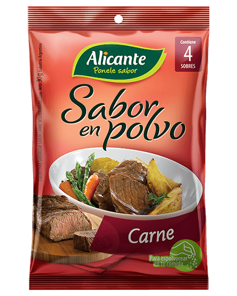 ALICANTE DE CARNE EN POLVO SOBRES DE 7,5 GR - FLOWPACK 4 SOBRES - PACK X 3 UNIDADES (12 SOBRES)