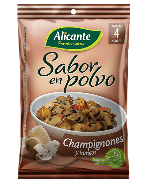 ALICANTE CHAMPIGNONES Y HONGOS EN POLVO SOBRES DE 7,5 GR - FLOWPACK 4 SOBRES - PACK X 3 UNIDADES (12 SOBRES)