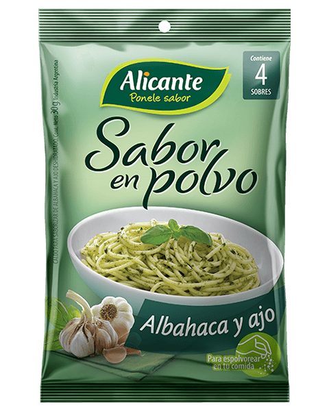 ALBAHACA Y AJO SOBRES DE 7,5 GR - FLOWPACK 4 SOBRES ALICANTE EN POLVO - PACK X 3 UNIDADES (12 SOBRES)