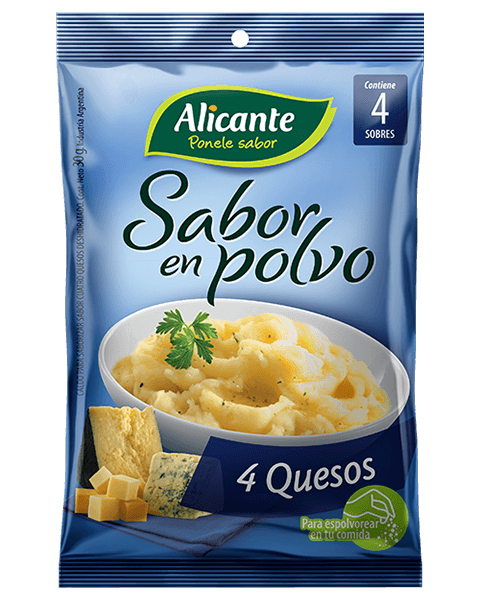 ALICANTE CUATRO QUESOS EN POLVO SOBRES DE 10 GR - FLOWPACK 4 SOBRES - PACK X 3 UNIDADES (12 SOBRES)