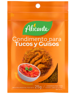 CONDIMENTO PARA TUCOS Y GUISOS ALICANTE SIN TACC 25 GR PACK X 3U