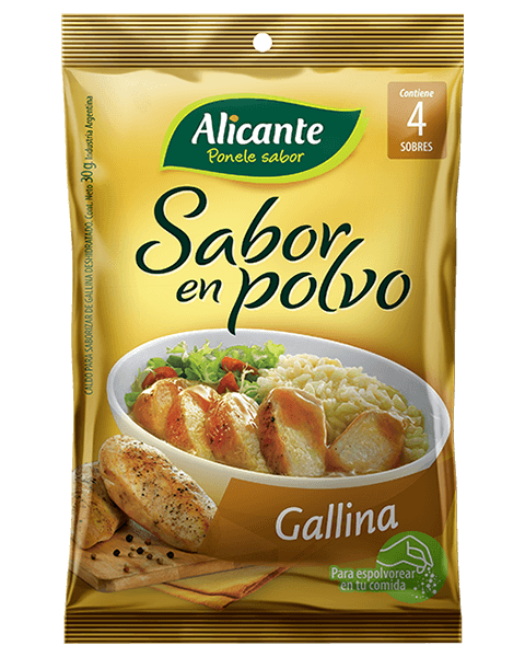ALICANTE DE GALLINA EN POLVO SOBRES DE 10 GR - FLOWPACK 4 SOBRES - PACK X 3 UNIDADES (12 SOBRES)