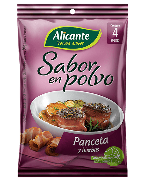 ALICANTE PANCETA Y HIERBAS EN POLVO SOBRES DE 10 GR - FLOWPACK 4 SOBRES - PACK X 3 UNIDADES (12 SOBRES)