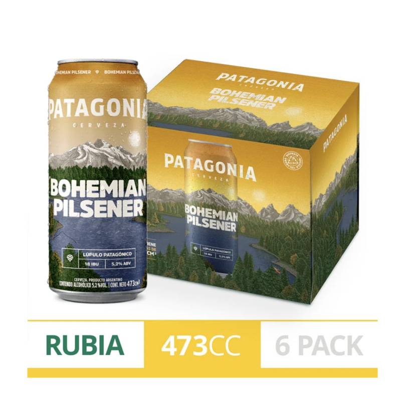 CERVEZA PATAGONIA RUBIA BOHEMIAN PILSENER 473ML - PACK X 6