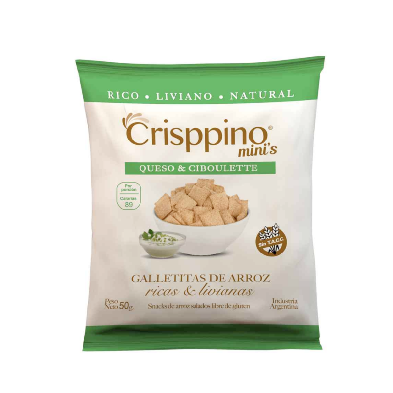 CRISPPINO SNACK ARROZ SABOR QUESO Y CIBOULETTE SIN TACC X 50 GR