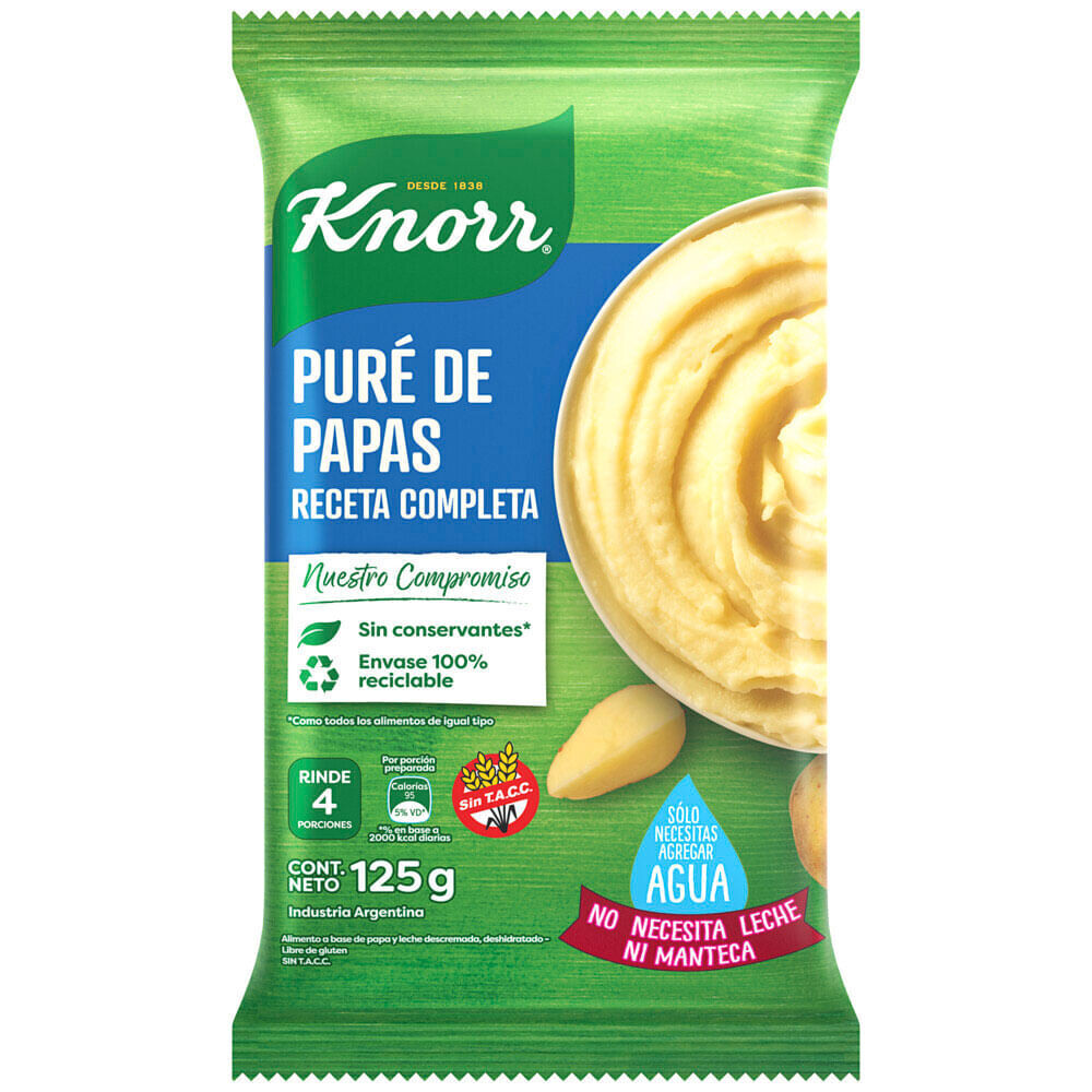 KNORR PURE DE PAPAS RECETA COMPLETA -125GR