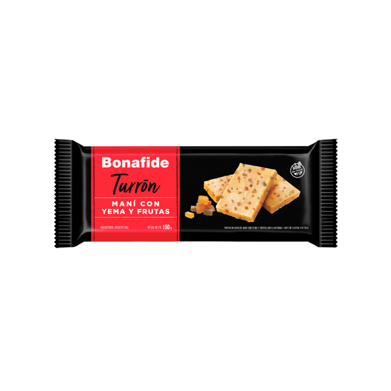 TURRON BONAFIDE DE MANI CON YEMAS Y FRUTAS 100G - PACK X 3U