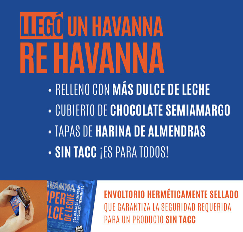 ALFAJOR HAVANNA SUPER DULCE DE LECHE X 9U - SIN TACC