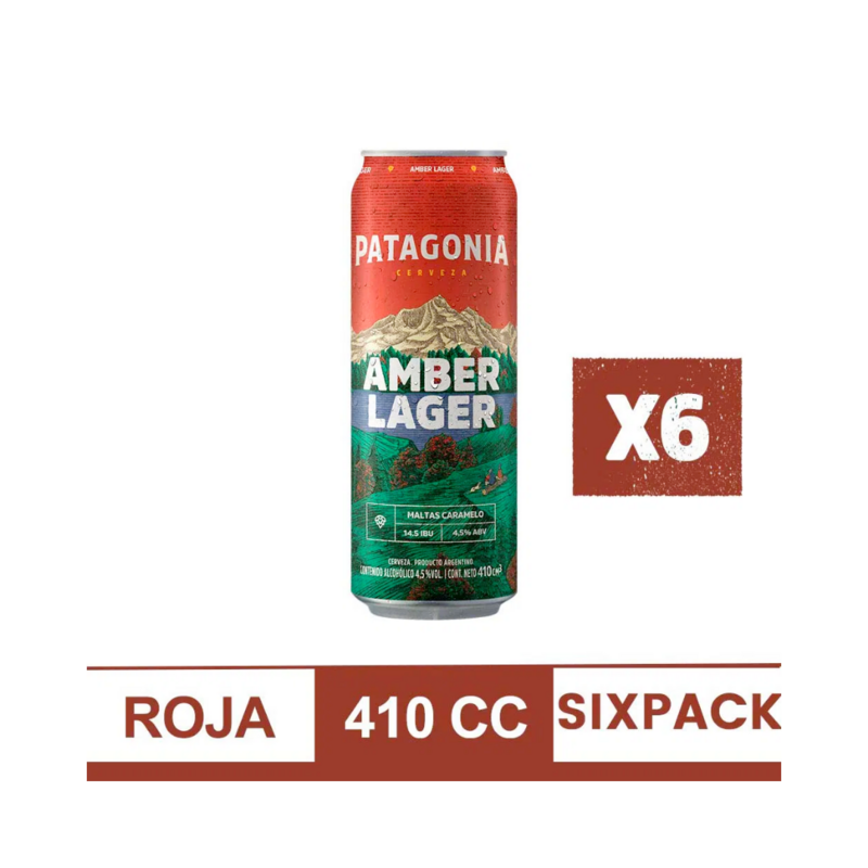 CERVEZA PATAGONIA ROJA AMBER LAGER 410 ML - PACK X 6
