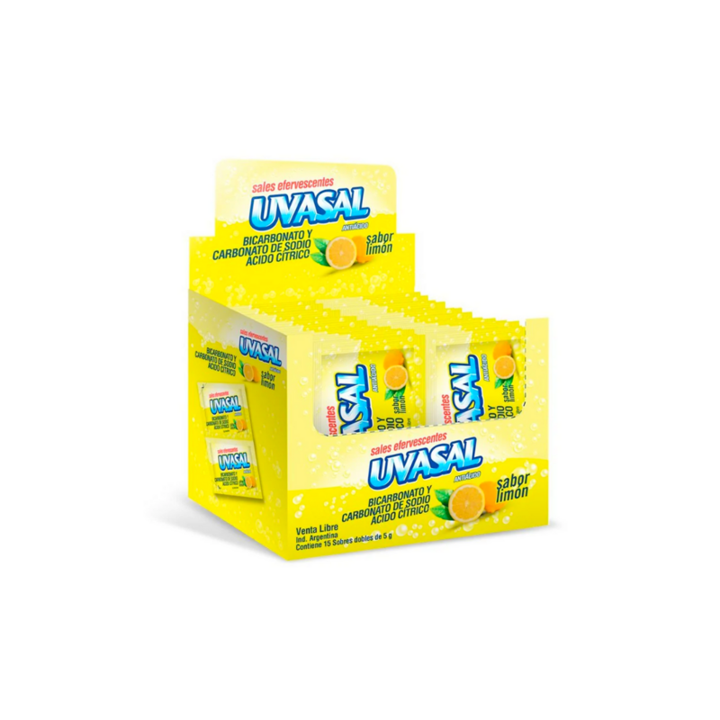 UVASAL ANTIÁCIDO SALES EFERVESCENTES SABOR LIMON - BOX X 15 SOBRES DOBLES 5 GR.