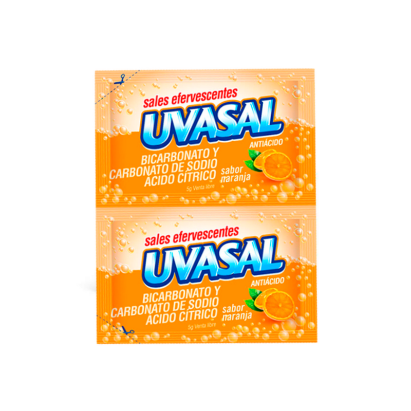 UVASAL ANTIÁCIDO SALES EFERVESCENTES SABOR NARANJA - PACK X 3 SOBRES DOBLES 5 GR