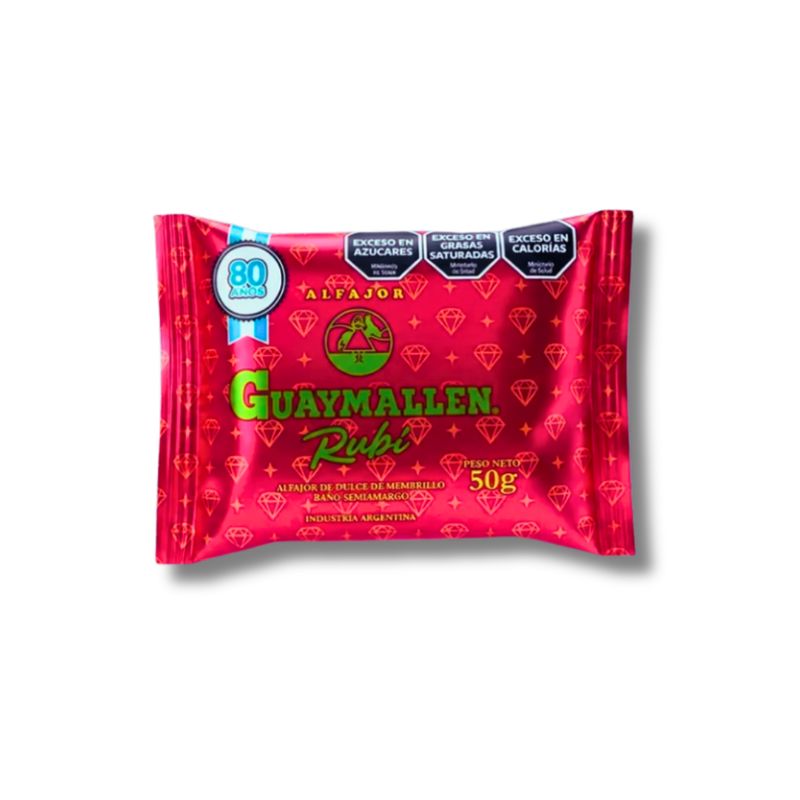 ALFAJOR GUAYMALLEN RUBI - CHOCOLATE SEMIAMARGO - 50 G - PACK X 6
