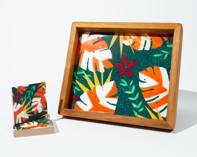 Large Monstera Teak Tray