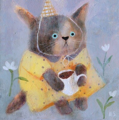 Morning Cat in a Yellow Dress