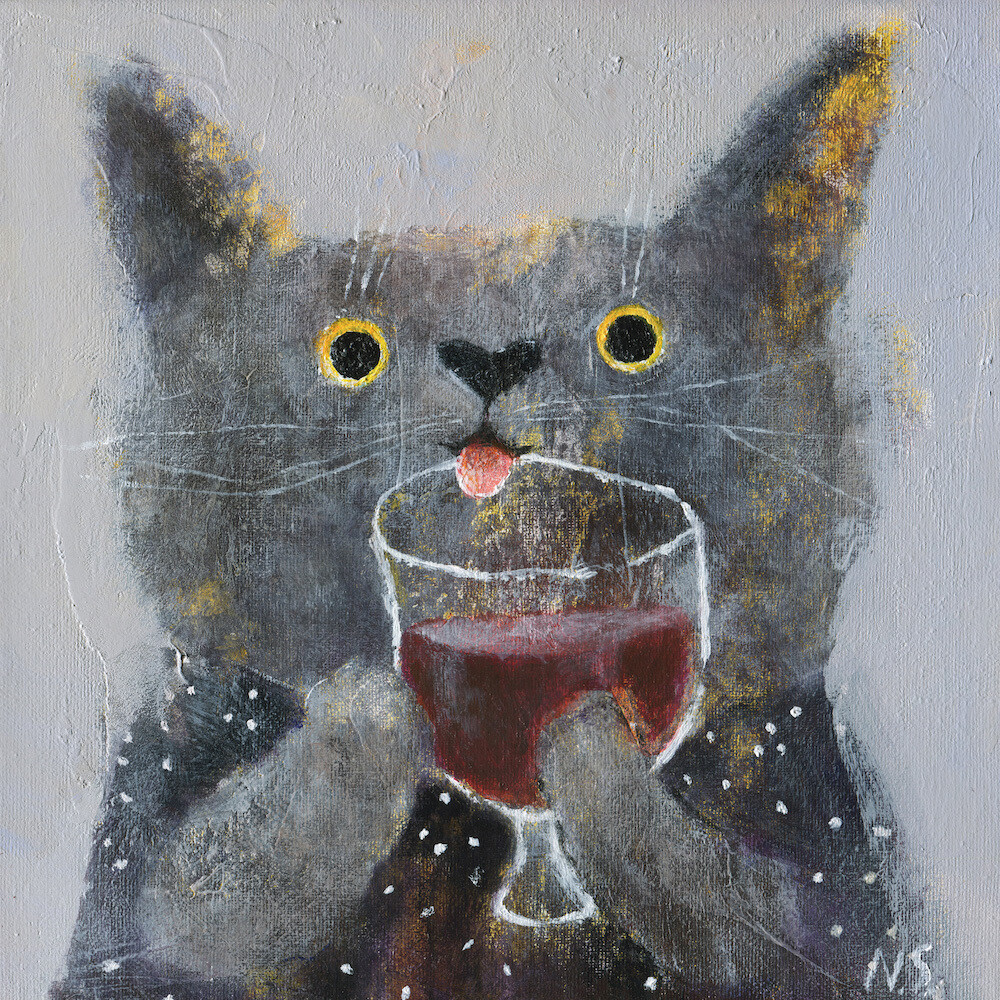 The Cat with a Glass of Wine