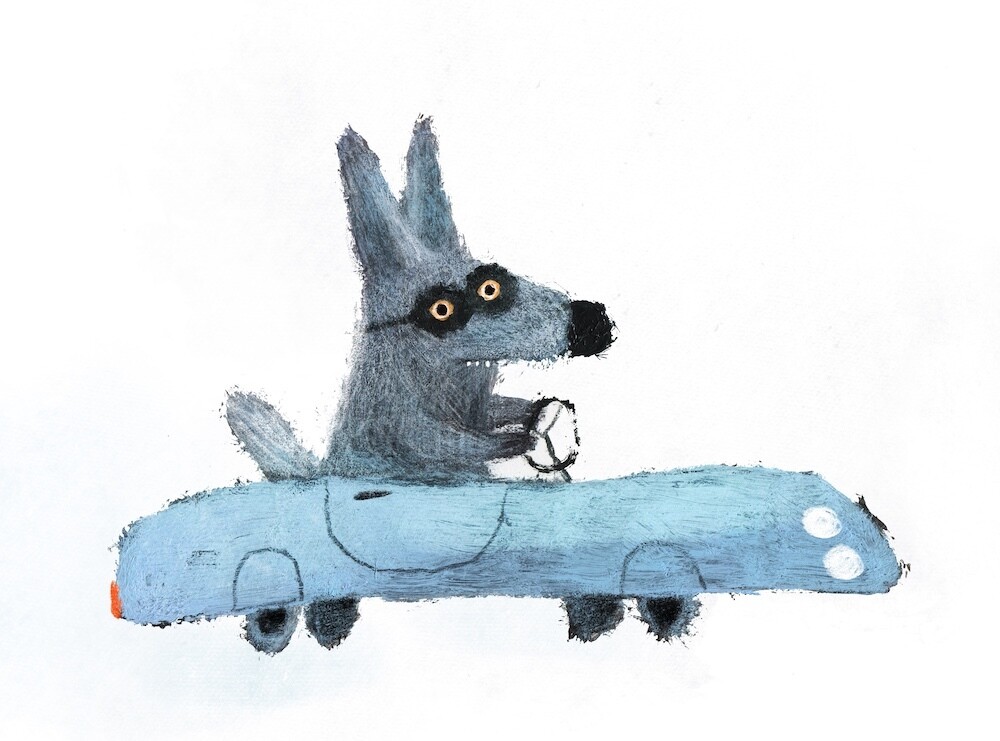 Wolf in the Blue Car