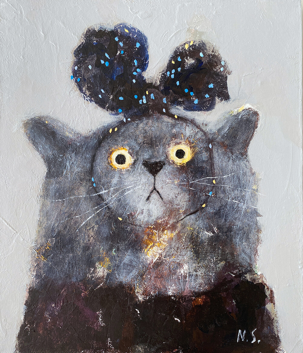 Cat with a Spotted Bow – Original