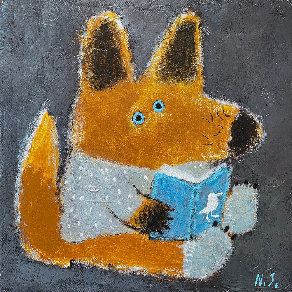 Fox reading a Book – Original