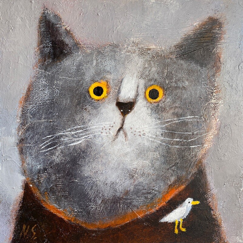 Grey Cat And The Bird– Original